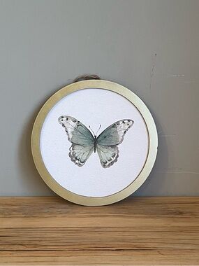 Framed Butterfly Wall Art in Soft Green and Gold
